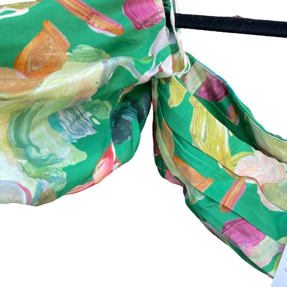 Alémais Arlo NWT Printed Off-the-Shoulder Silk Top Forrest - Picture 7 of 14